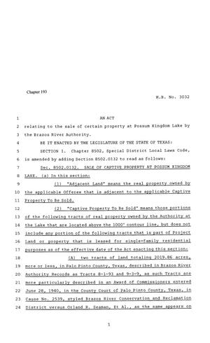81st Texas Legislature, Regular Session, House Bill 3032, Chapter 193