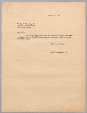 [Letter from A. H. Blackshear, Jr. To Isaac Herbert Kempner, Jr., March 29, 1949]