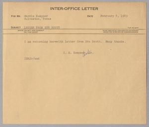 [Inter-Office Letter from Isaac Herbert Kempner, Jr., to Harris Leon Kempner, February 4, 1949]