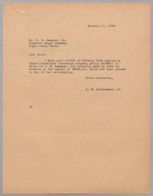 [Letter from A. H. Blackshear, Jr. to Isaac Herbert Kempner, Jr., January 11, 1949]