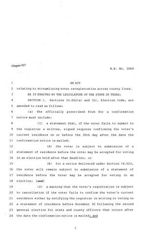 81st Texas Legislature, Regular Session, House Bill 3069, Chapter 927