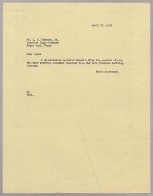 [Letter from A. H. Blackshear, Jr. To Isaac Herbert Kempner, Jr., April 27, 1953]