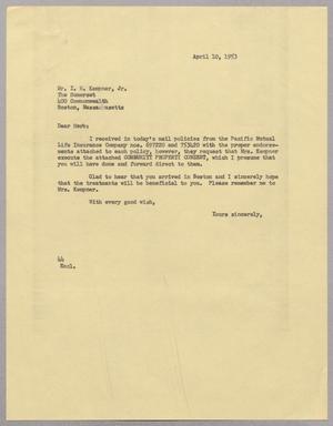 [Letter from A. H. Blackshear, Jr. to Isaac H. Kempner, Jr., April 10, 1953]
