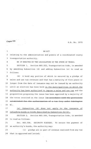 81st Texas Legislature, Regular Session, House Bill 3070, Chapter 928