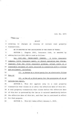 81st Texas Legislature, Regular Session, House Bill 3073, Chapter 1159