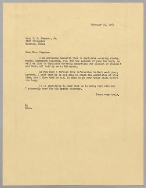 [Letter from A. H. Blackshear, Jr. to Mary C. Kempner, February 25, 1953]