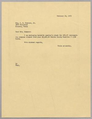 [Letter from A. H. Blackshear, Jr. to Mary Josephine Kempner, February 16, 1953]