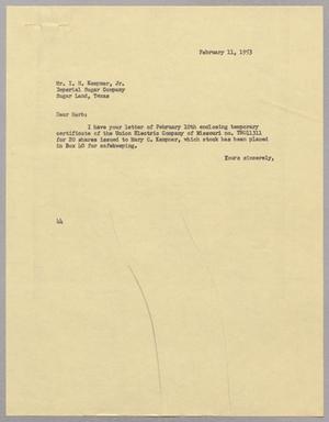 [Letter from A. H. Blackshear, Jr. To Isaac Herbert Kempner, Jr., February 11, 1953]