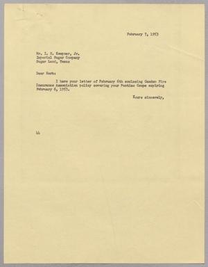 [Letter from A. H. Blackshear, Jr. To Isaac Herbert Kempner, Jr., February 7, 1953]