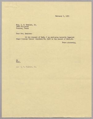 [Letter from A. H. Blackshear, Jr. To Isaac Herbert Kempner, Jr.,  February 7, 1953]