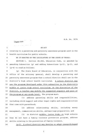 81st Texas Legislature, Regular Session, House Bill 3076, Chapter 1419