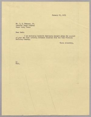 [Letter from A. H. Blackshear, Jr. To Isaac Herbert Kempner, Jr., January 27, 1953]