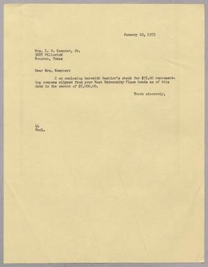 [Letter from A. H. Blackshear, Jr. to Mary Josephine  Kempner, January 10, 1953]