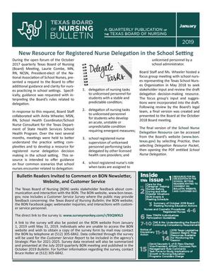 Primary view of object titled 'Texas Board of Nursing Bulletin, Volume 50, Number 1, January 2019'.