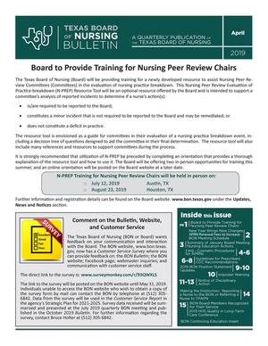 Texas Board of Nursing Bulletin, Volume 50, Number 2, April 2019
