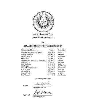 Primary view of object titled 'Texas Commission on Fire Protection Strategic Plan: Fiscal Years 2019-2023'.