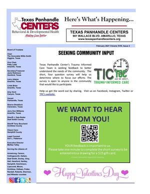 Primary view of object titled 'Texas Panhandle Centers [Agency Newsletter], Volume 18, Number 2, February 2021'.