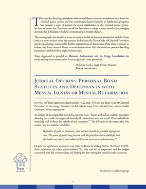 Judicial Options: Personal Bond Statutes and Defendants With Mental Illness or Mental Retardation