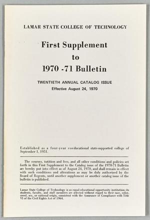 Primary view of object titled 'Catalog of Lamar State College of Technology, 1970-1971, Supplement'.