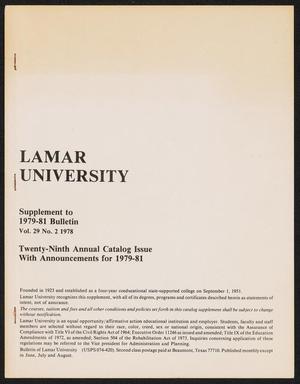 Catalog of Lamar University: 1979-1981, Supplement