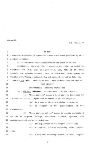 81st Texas Legislature, Regular Session, House Bill 3139, Chapter 940