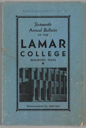 Primary view of object titled 'Catalog of Lamar College, 1938-1939'.