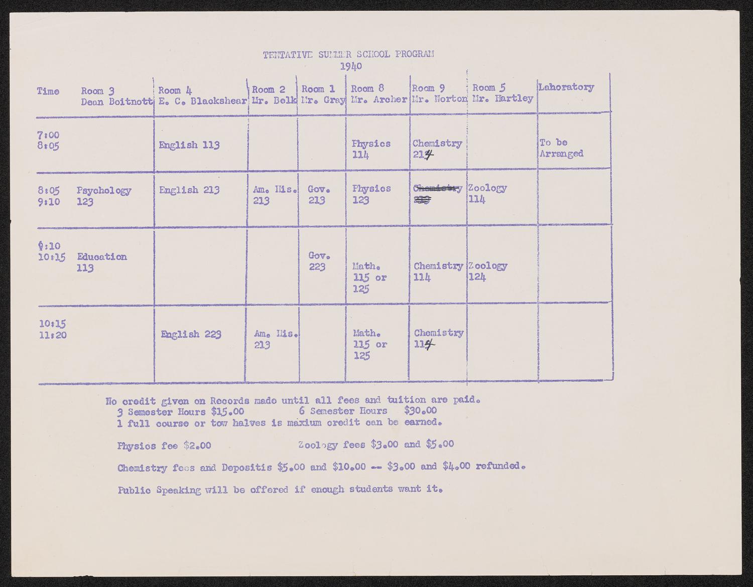 [Lamar College] Tentative Summer School Program: 1940
                                                
                                                    [Sequence #]: 1 of 2
                                                