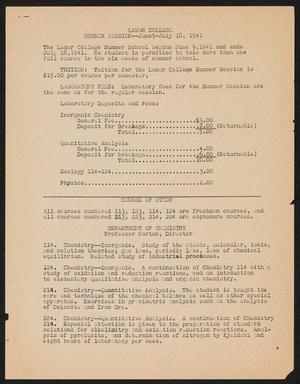 Primary view of object titled 'Catalog of Lamar College, Summer 1941 [Draft]'.