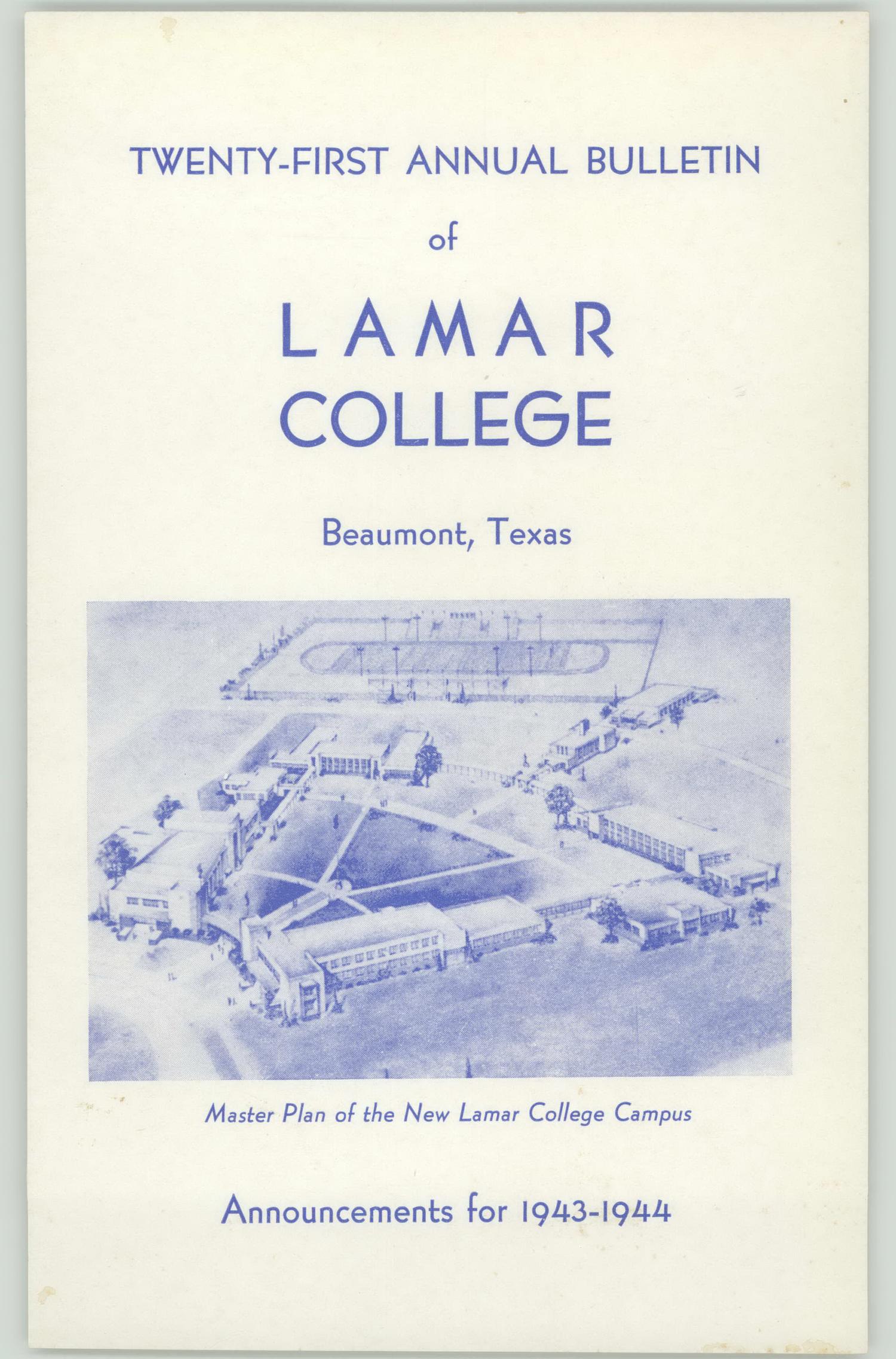 Catalog of Lamar College, 1943-1944
                                                
                                                    Front Cover
                                                