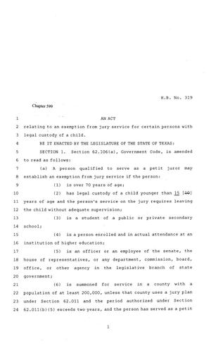 81st Texas Legislature, Regular Session, House Bill 319, Chapter 599