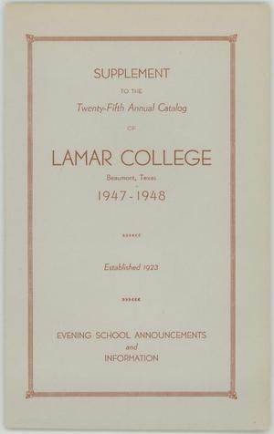 Primary view of object titled 'Catalog of Lamar College, 1947-1948, Supplement'.
