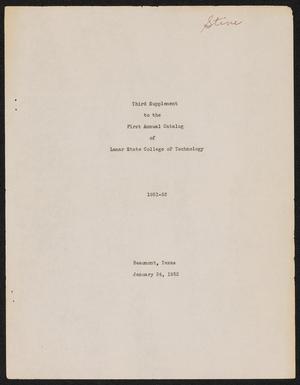 Primary view of object titled 'Catalog of Lamar State College of Technology, 1951-1952, Supplement #3'.