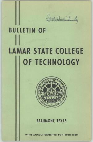Primary view of object titled 'Catalog of Lamar State College of Technology, 1958-1959'.