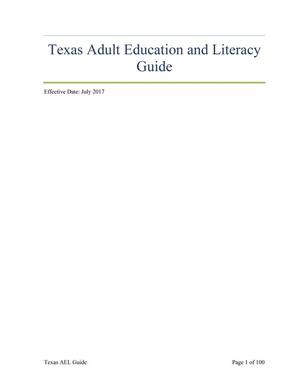 Primary view of object titled 'Texas Adult Education and Literacy Guide'.