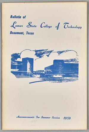 Primary view of object titled 'Catalog of Lamar State College of Technology, Summer Session 1959'.