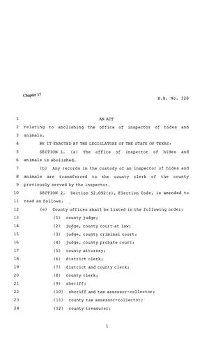 81st Texas Legislature, Regular Session, House Bill 328, Chapter 37