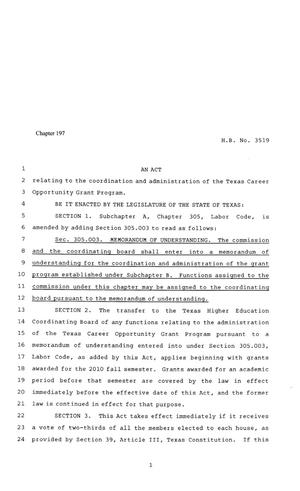 81st Texas Legislature, Regular Session, House Bill 3519, Chapter 197
