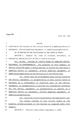 81st Texas Legislature, Regular Session, House Bill 358, Chapter 898