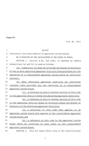 Primary view of object titled '81st Texas Legislature, Regular Session, House Bill 3611, Chapter 970'.