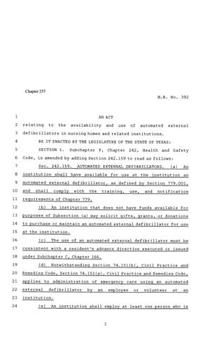 81st Texas Legislature, Regular Session, House Bill 392, Chapter 257