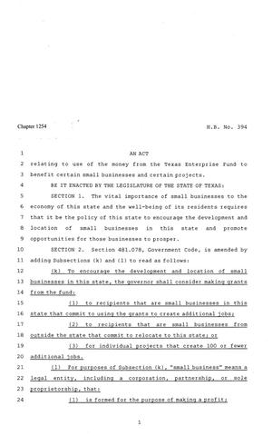 81st Texas Legislature, Regular Session, House Bill 394, Chapter 1254