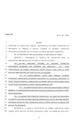 Primary view of object titled '81st Texas Legislature, Regular Session, House Bill 3951, Chapter 998'.