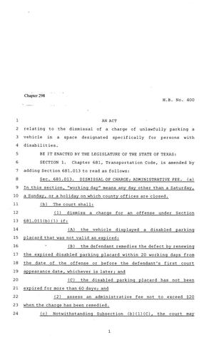 81st Texas Legislature, Regular Session, House Bill 400, Chapter 298