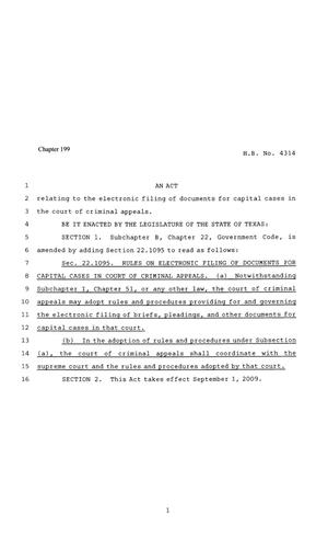 81st Texas Legislature, Regular Session, House Bill 4314, Chapter 199