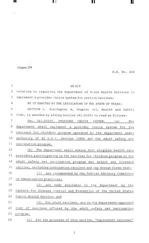Primary view of object titled '81st Texas Legislature, Regular Session, House Bill 448, Chapter 258'.