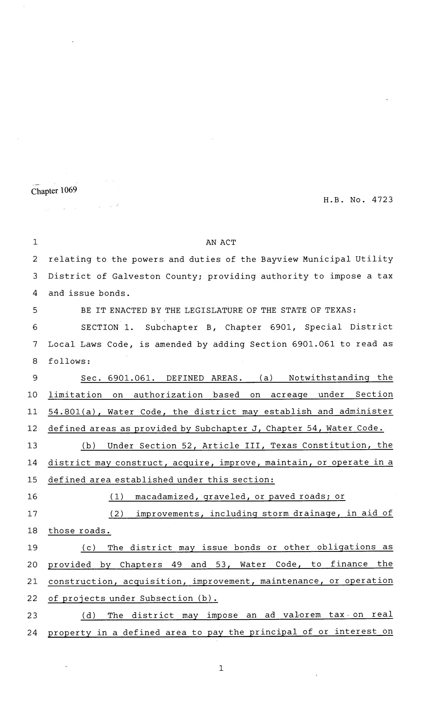 81st Texas Legislature, Regular Session, House Bill 4723, Chapter 1069
                                                
                                                    [Sequence #]: 1 of 4
                                                