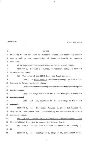 81st Texas Legislature, Regular Session, House Bill 4833, Chapter 1103