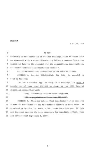 81st Texas Legislature, Regular Session, House Bill 752, Chapter 38