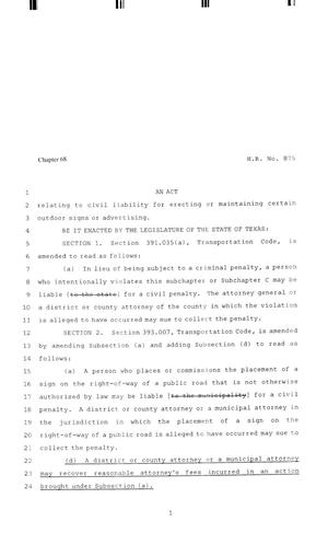 81st Texas Legislature, Regular Session, House Bill 875, Chapter 68