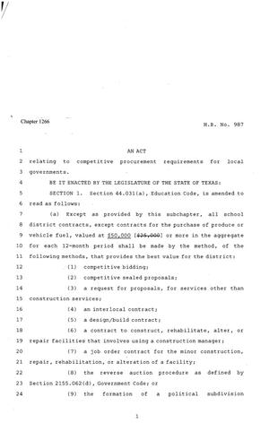 81st Texas Legislature, Regular Session, House Bill 987, Chapter 1266